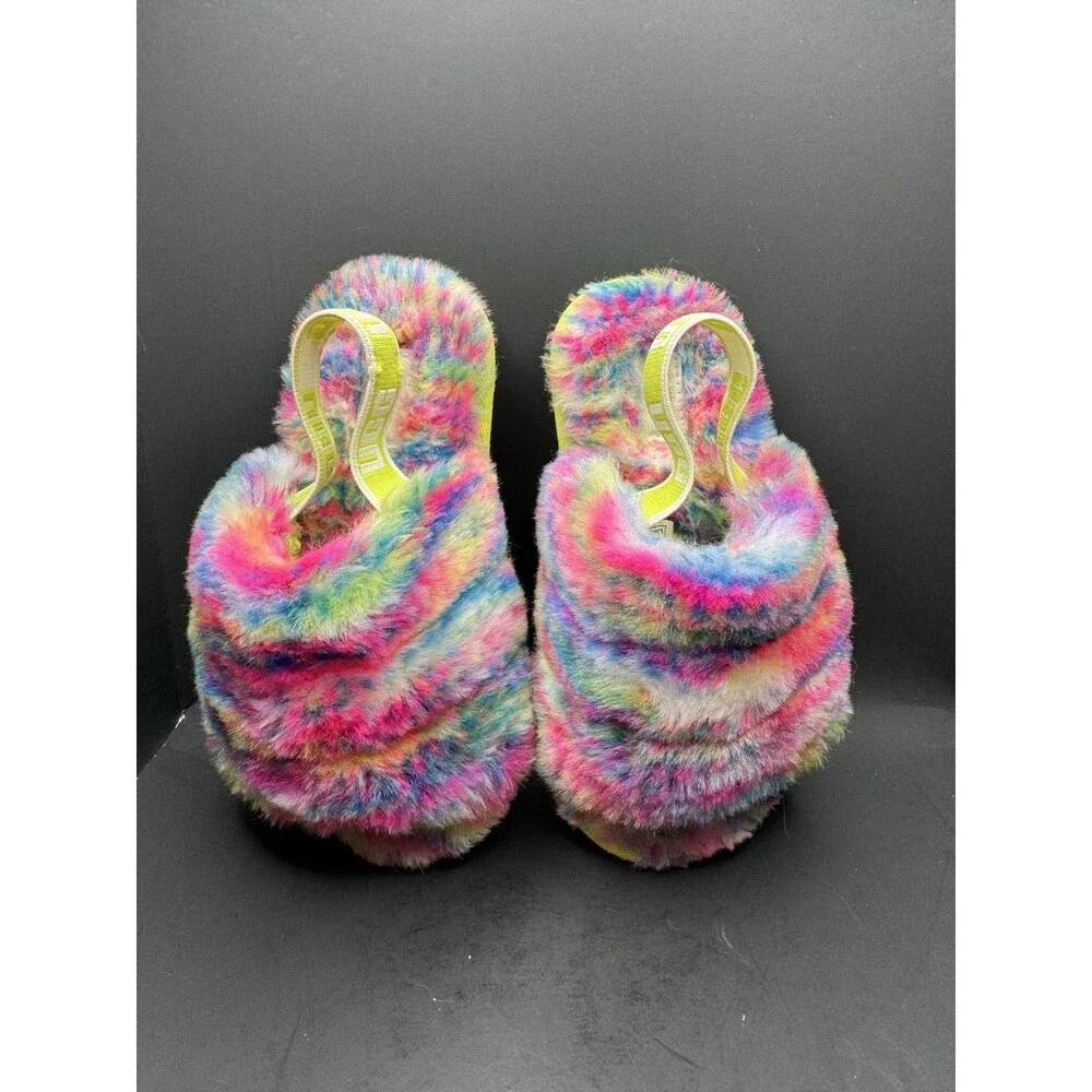 UGG Fluff Yeah Girl’s US 10 Faux Fur Slippers Tie Dye Multicolor (Bx 5)